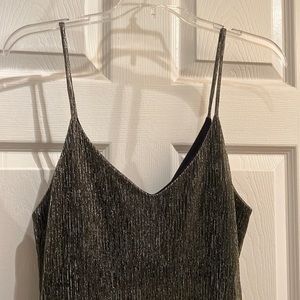 Gold metallic party slip dress.